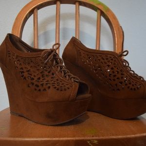 Laser Cut Faux-Suede Wedges